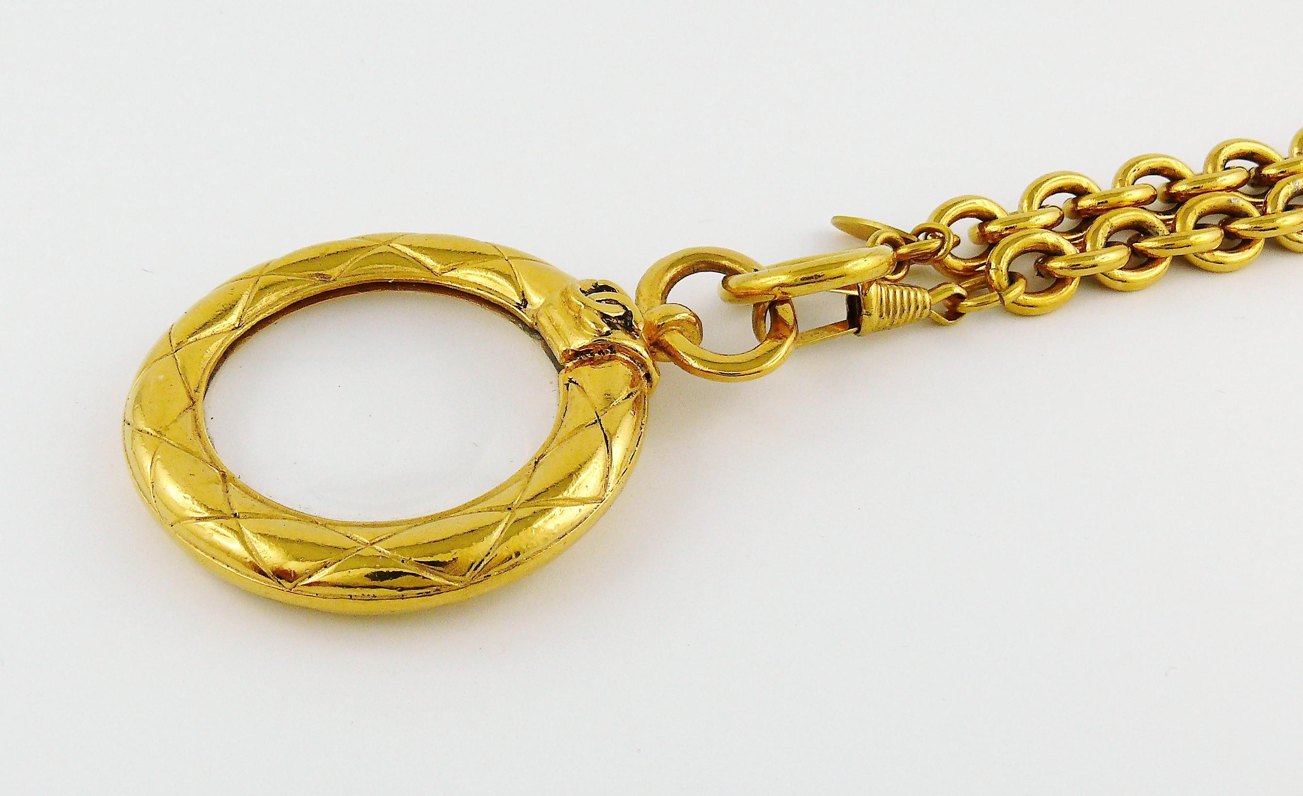 Women's Chanel Vintage Gold Toned Quilted Magnifying Glass Sautoir Necklace