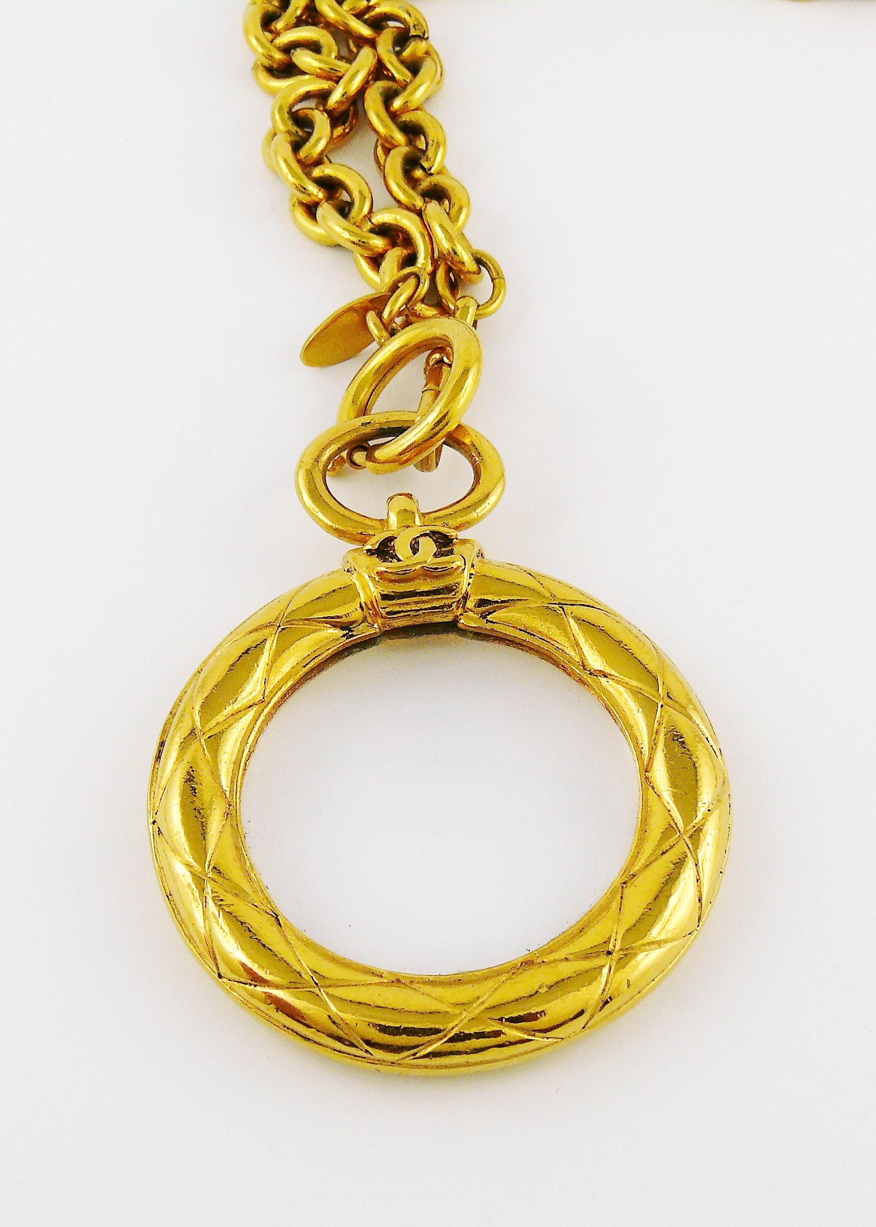 Chanel Vintage Gold Toned Quilted Magnifying Glass Sautoir Necklace 2