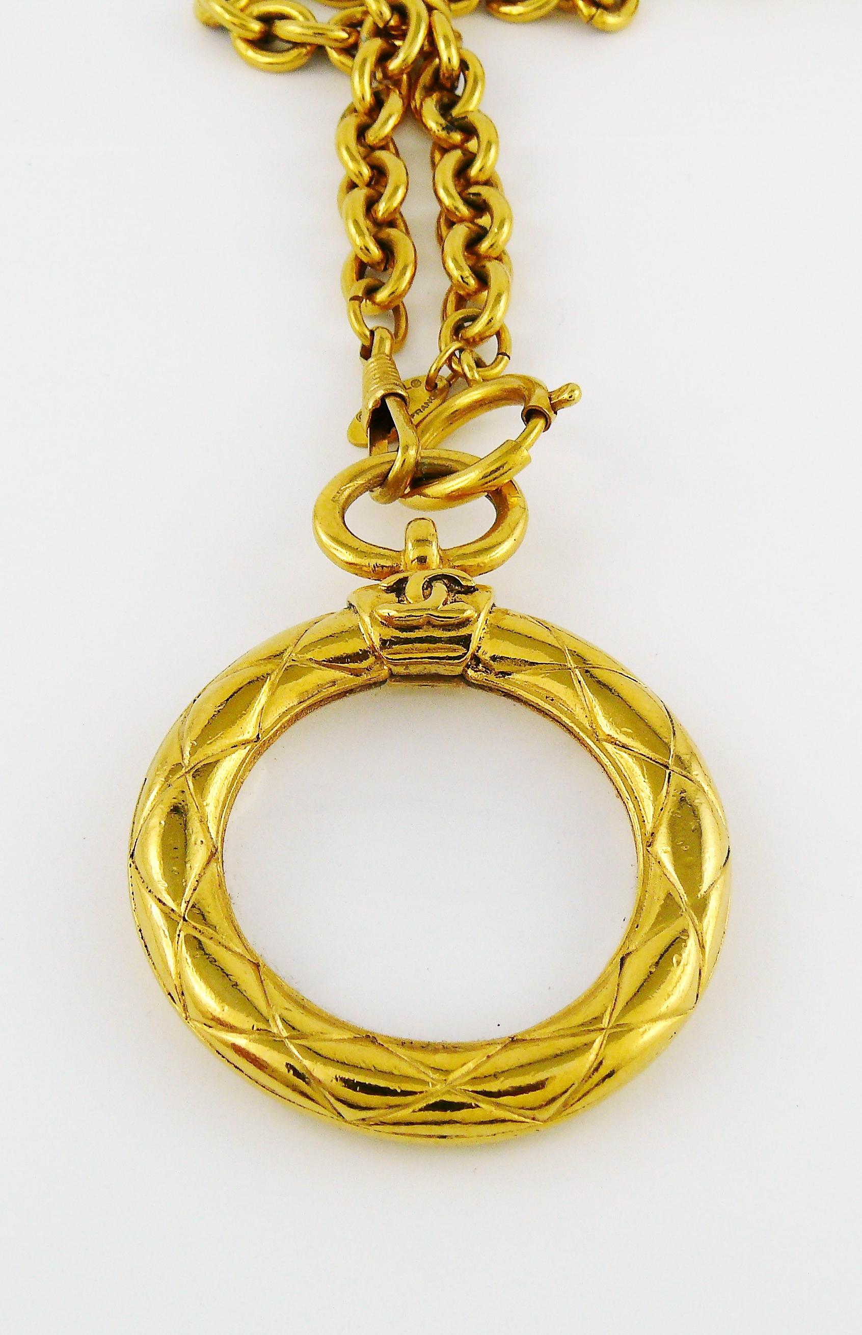 Chanel Vintage Gold Toned Quilted Magnifying Glass Sautoir Necklace 3