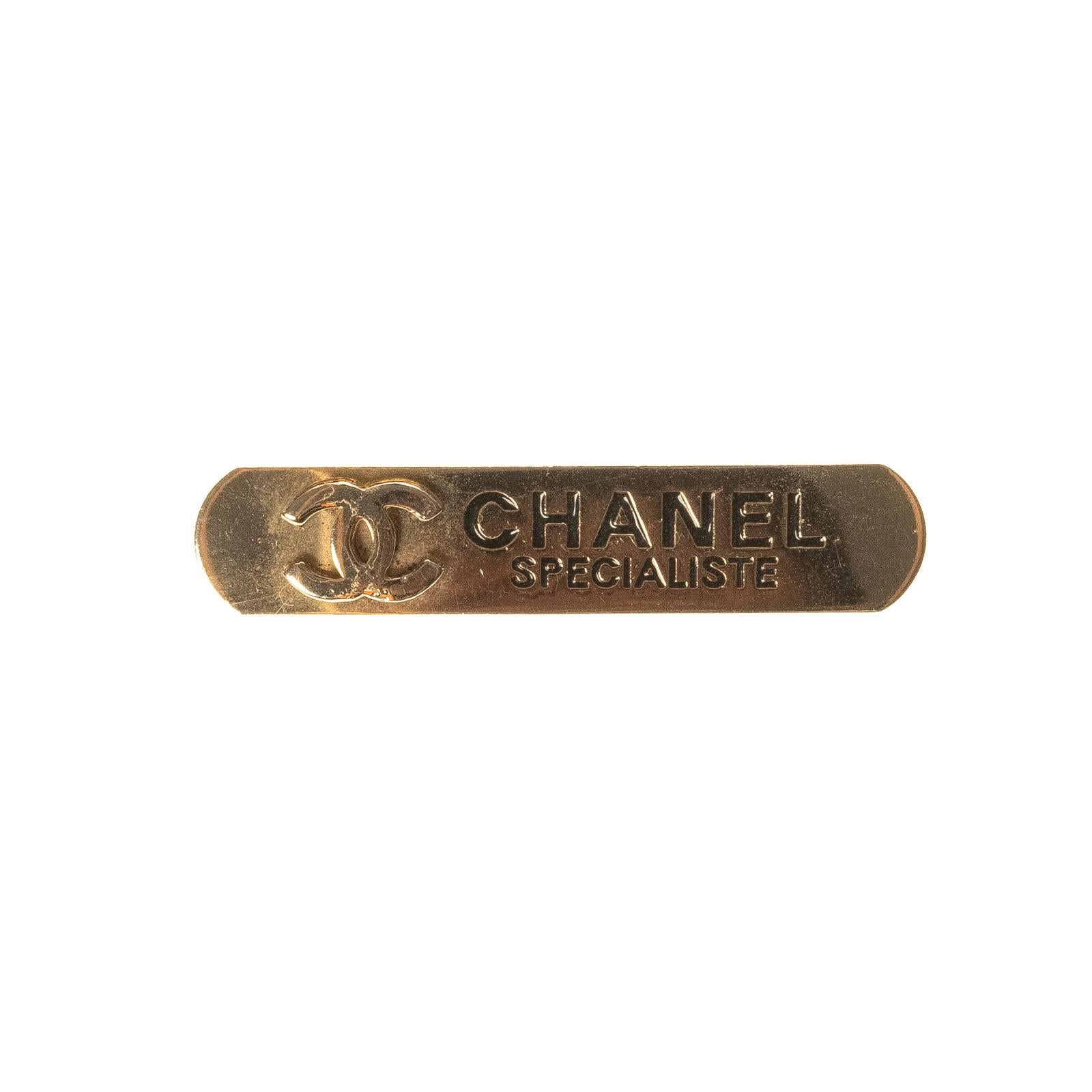 Chanel Vintage Gold Toned Specialist Pin For Sale 1