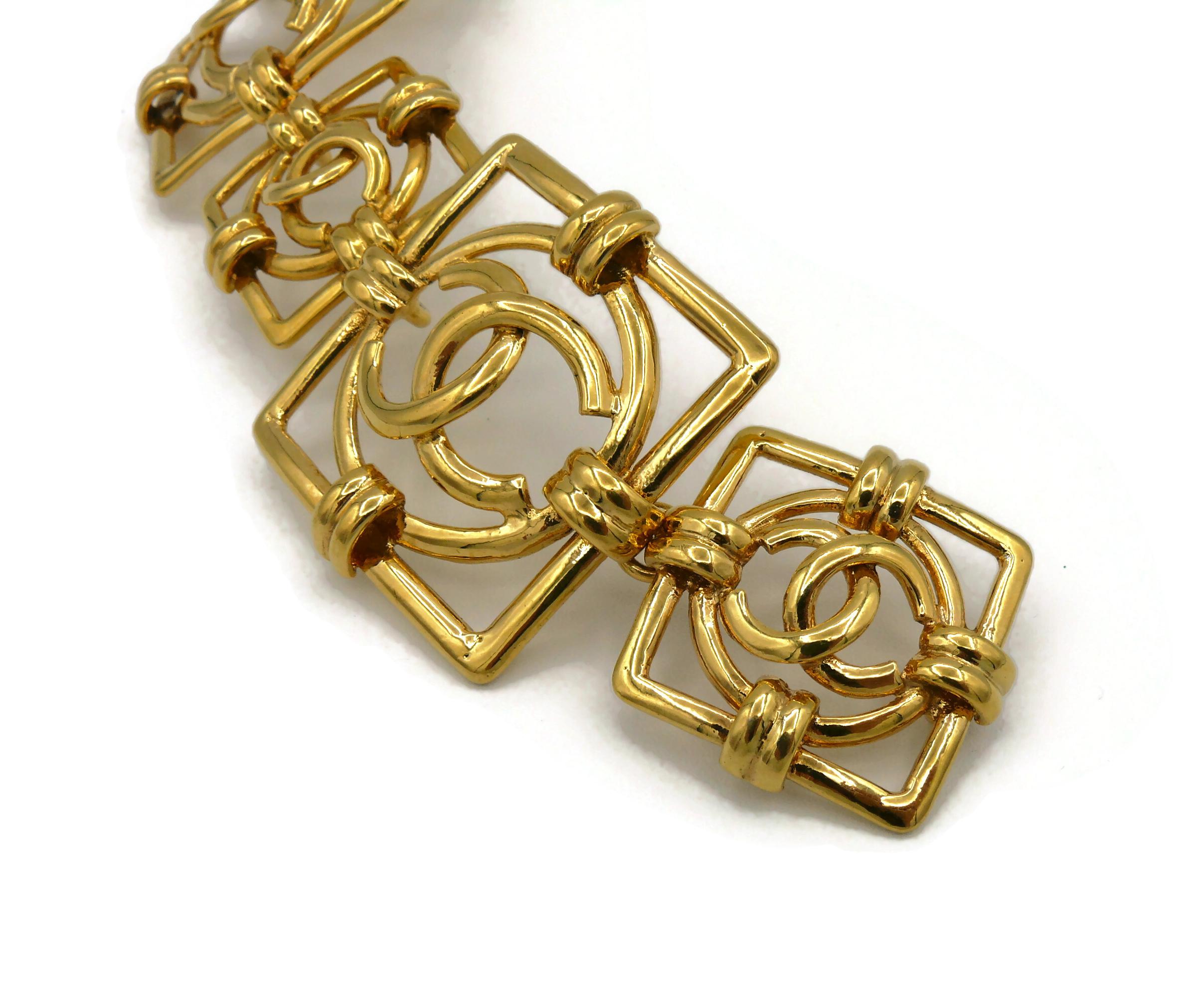 Chanel Vintage Gold Toned Square Links Logo CC Bracelet, 1994 For Sale 3