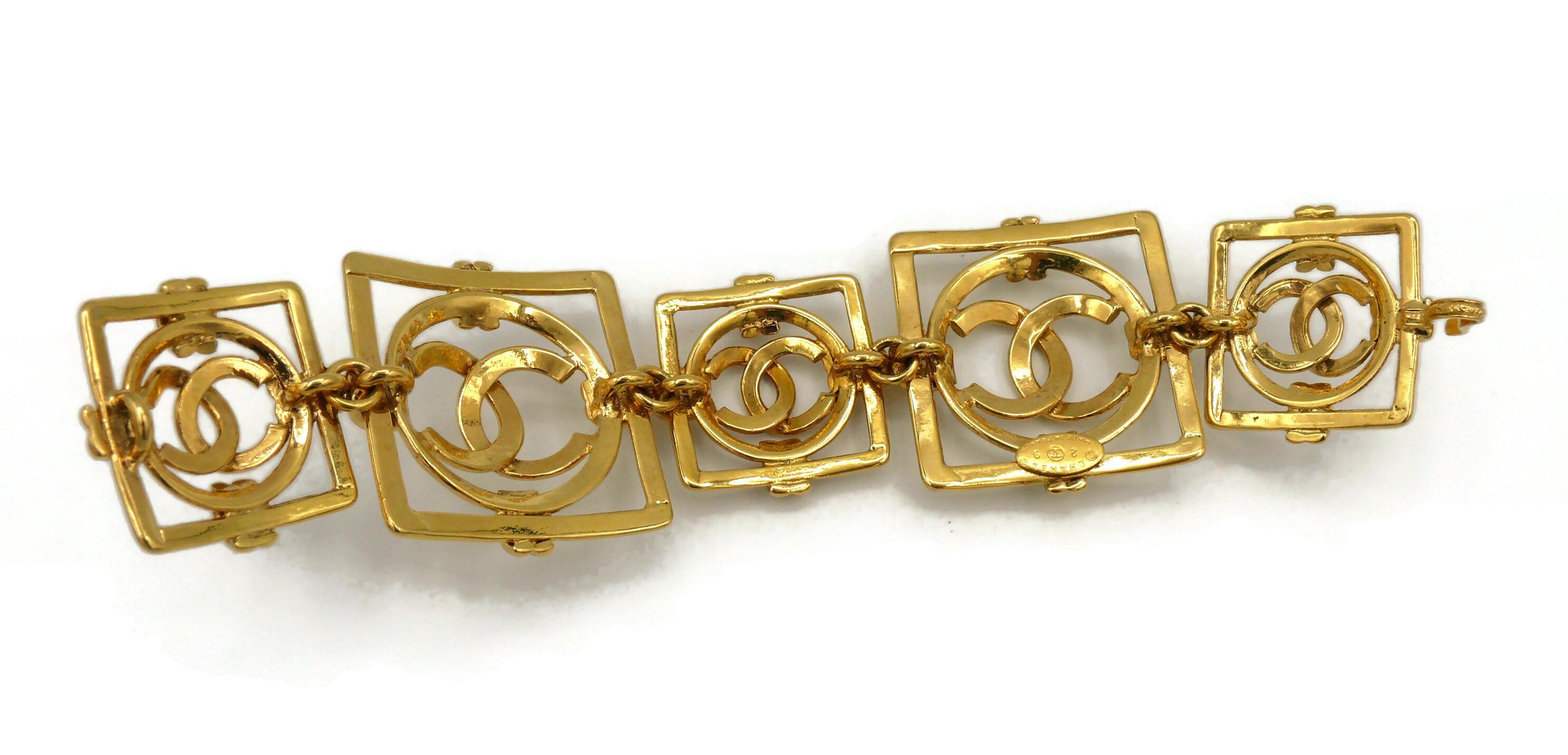 Chanel Vintage Gold Toned Square Links Logo CC Bracelet, 1994 For Sale 5