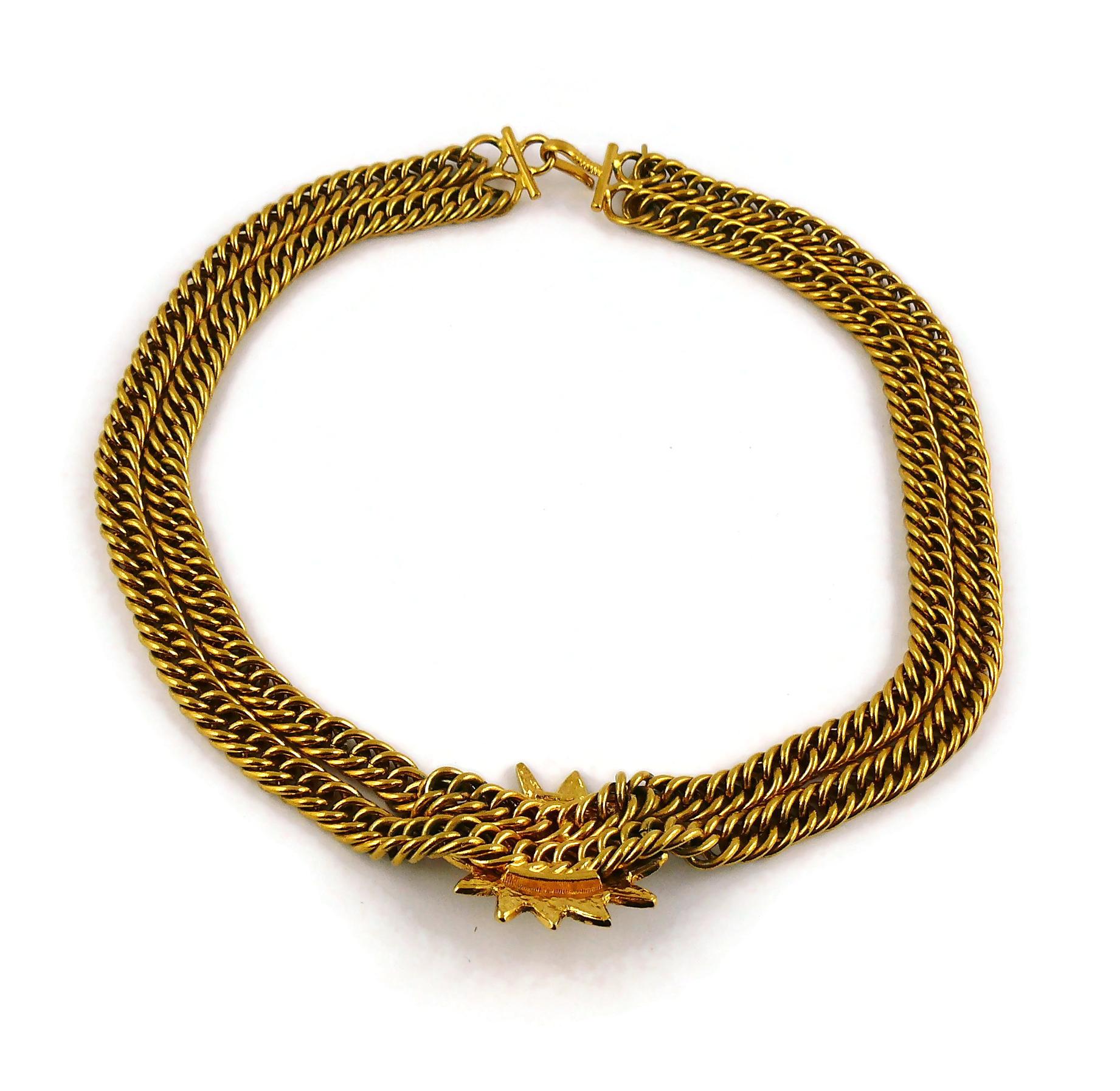 Chanel Vintage Gold Toned Sunburst Lion Head Medallion Necklace 7