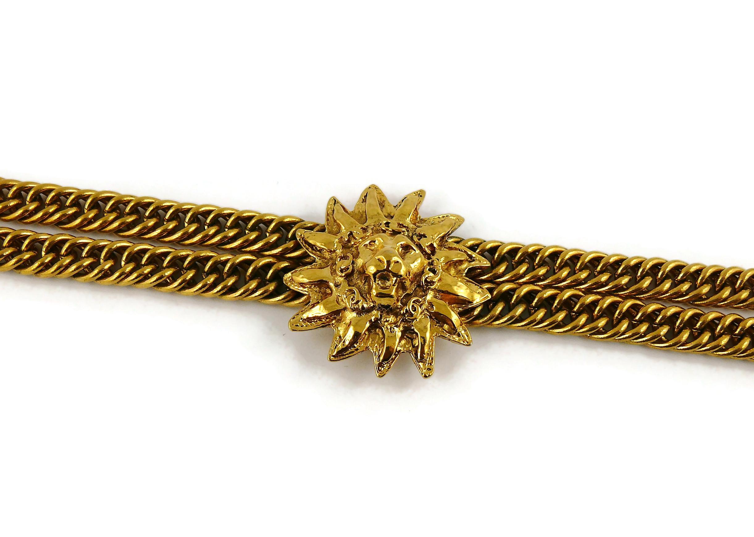Chanel Vintage Gold Toned Sunburst Lion Head Medallion Necklace 3