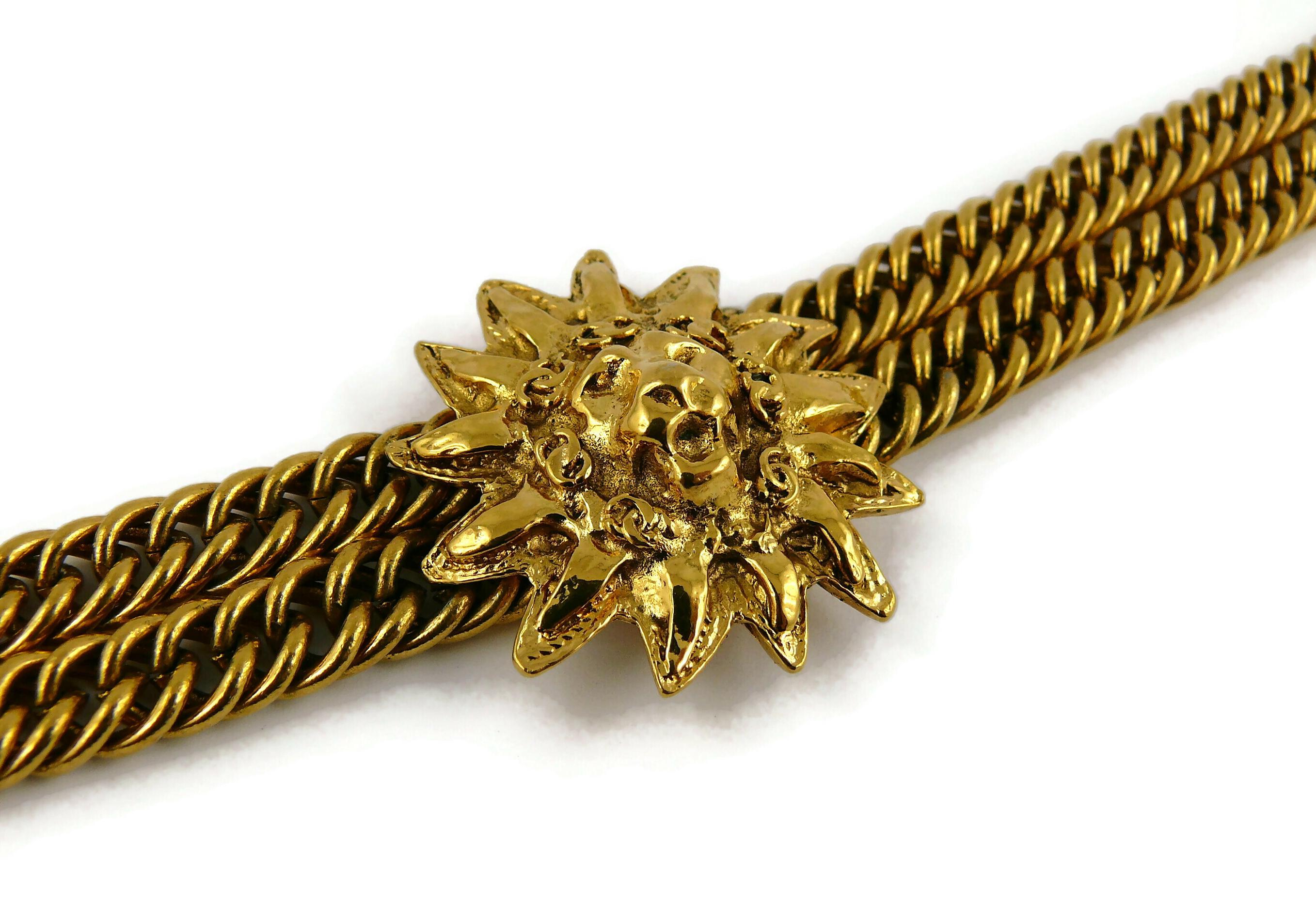 Chanel Vintage Gold Toned Sunburst Lion Head Medallion Necklace 4