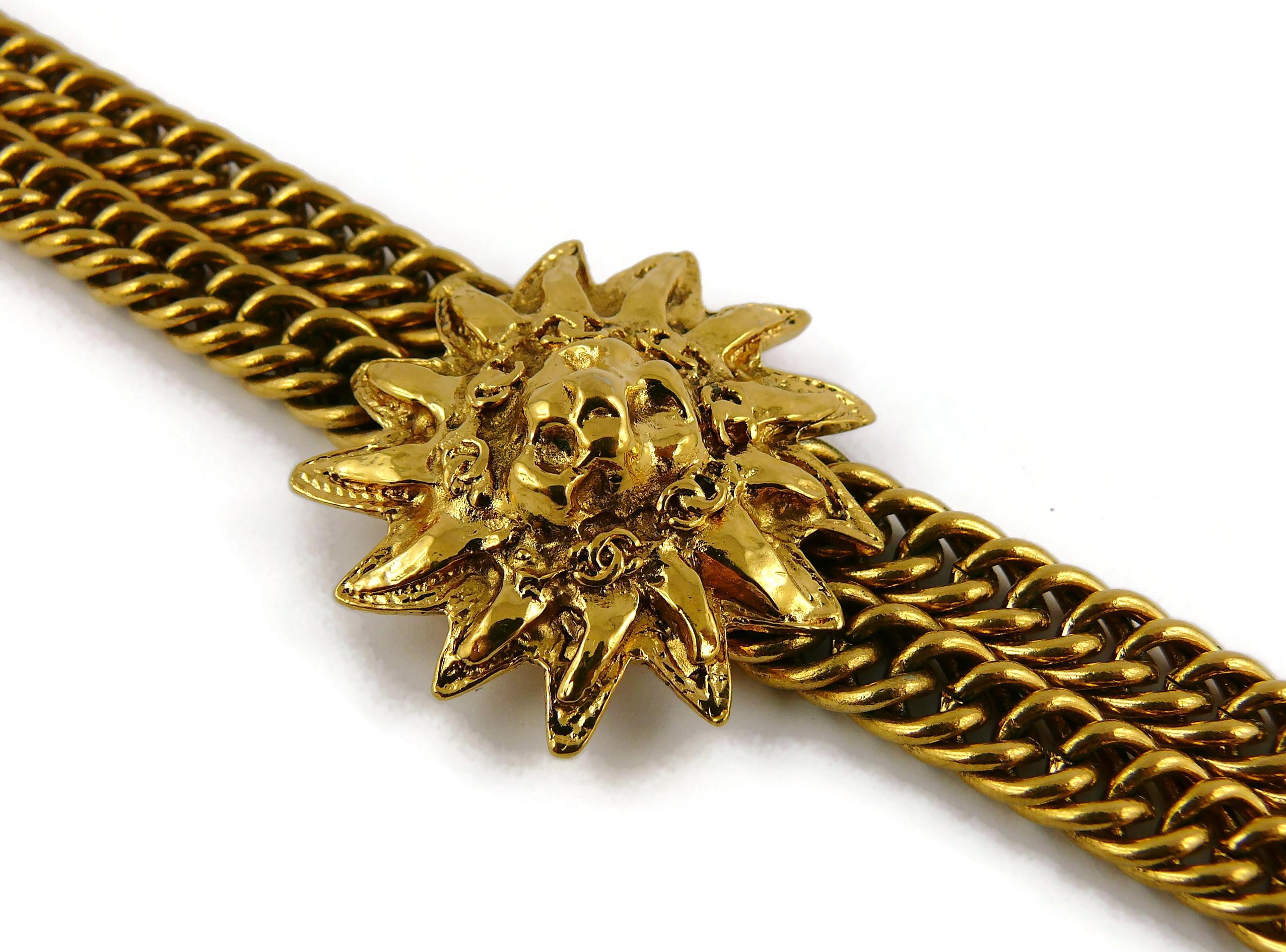 Chanel Vintage Gold Toned Sunburst Lion Head Medallion Necklace 5