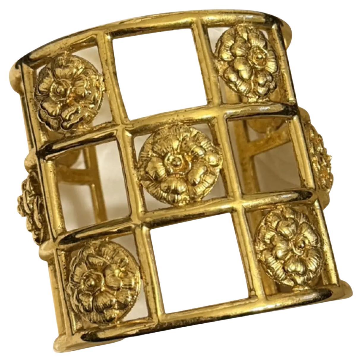 CHANEL Vintage Gold Wide Cuff Camelia Bracelet For Sale