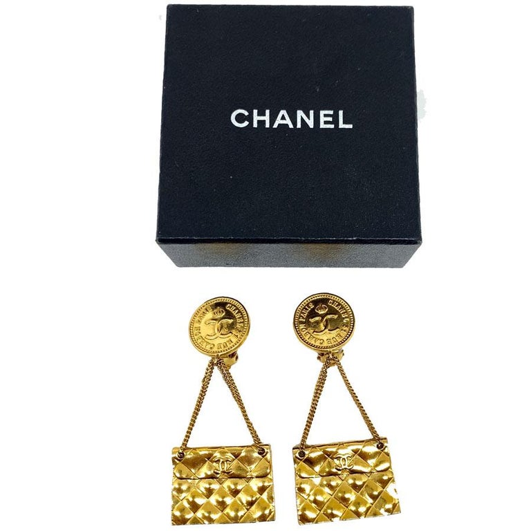 CHANEL Vintage Golden Bag Earrings at 1stDibs  purse earrings, chanel bag  earring, chanel golden bag