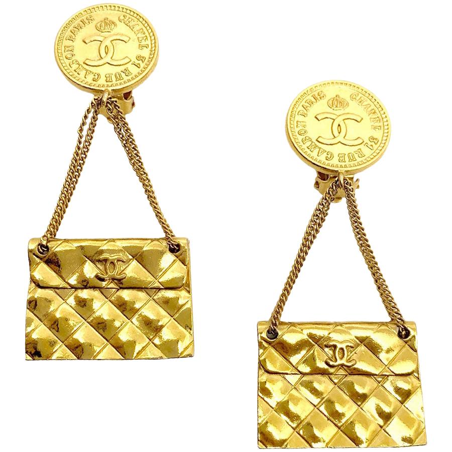 CHANEL Vintage Golden Bag Earrings at 1stDibs  purse earrings, chanel bag  earring, chanel golden bag