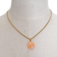 Chanel Vintage Golden CC Logo Pearl Round Pink Pendant Chain Necklace