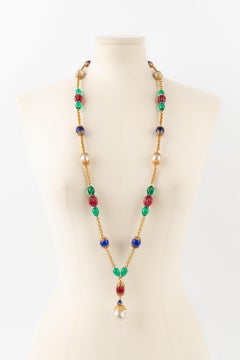 Chanel Vintage Golden Metal Necklace with Costume Pearls and Glass Pearls