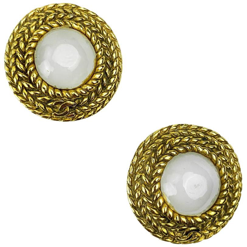CHANEL Vintage Golden Round Earrings For Sale