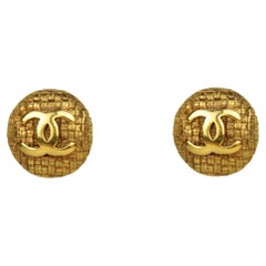 Chanel Vintage Goldtone .8" Woven CC Button Clip-On Earrings