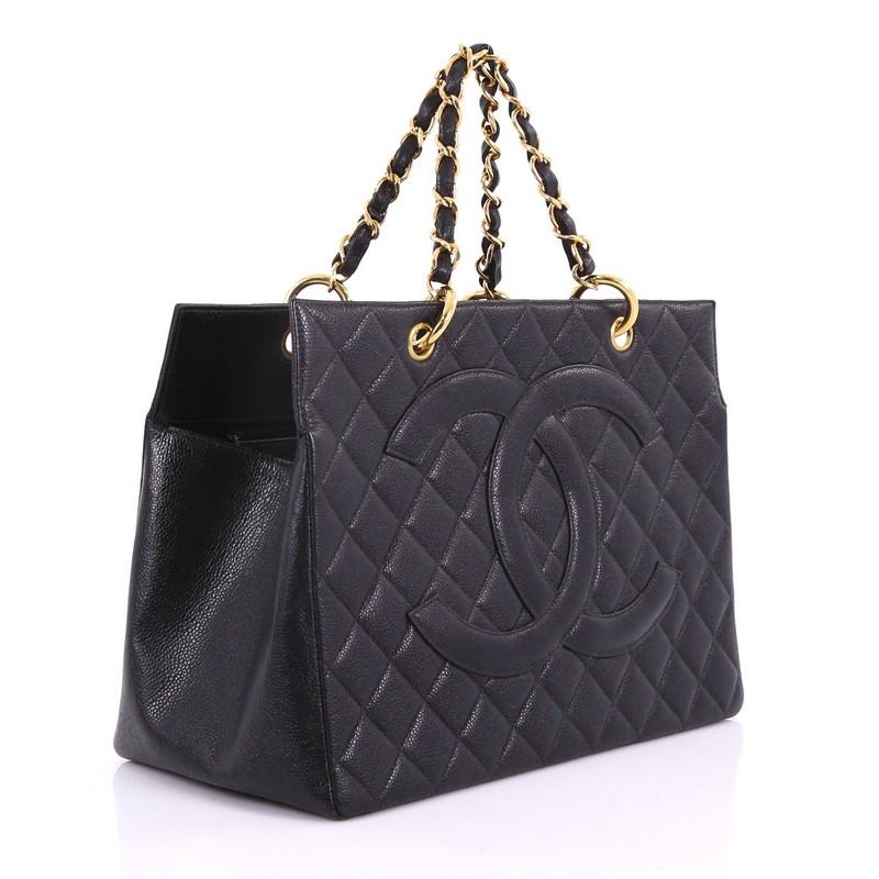 Black Chanel Vintage Grand Shopping Tote Quilted Caviar