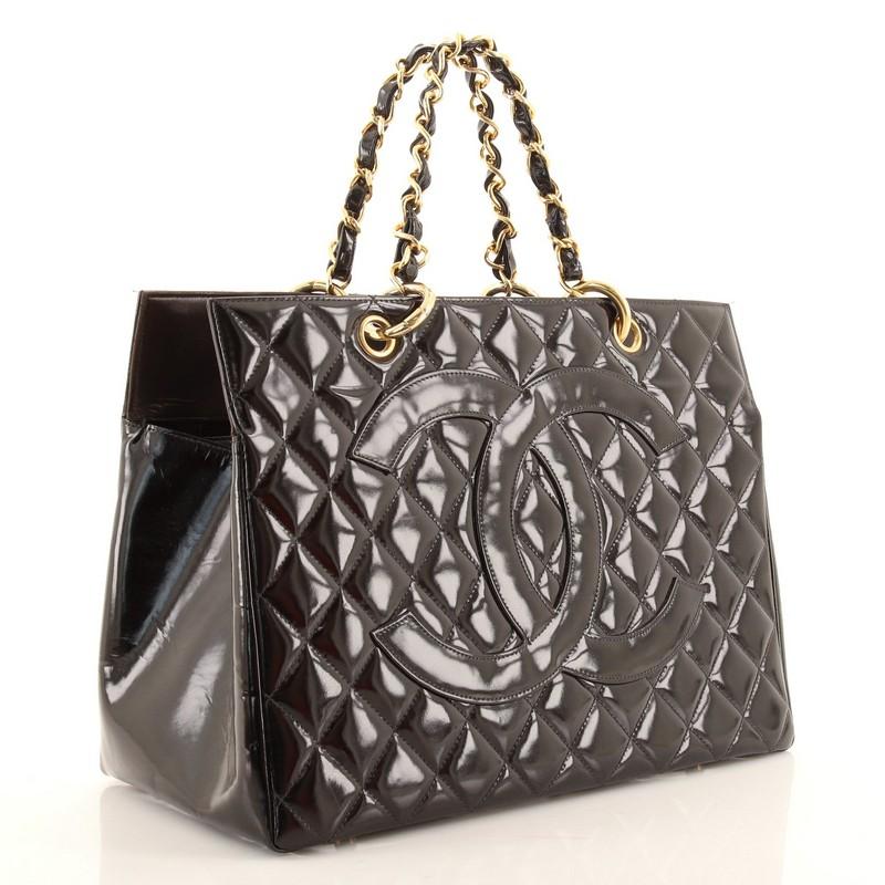 Black Chanel Vintage Grand Shopping Tote Quilted Patent