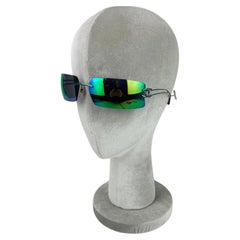 Occhiali da sole Chanel vintage con lenti a specchio fluttuanti verdi e blu con braccio a filo c2000s