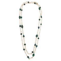 Chanel Vintage Green Gripoix and Pearl Sautoir Necklace