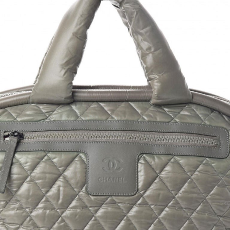 Chanel Vintage Green Nylon Quilted Coco Cocoon Bowler Tote For