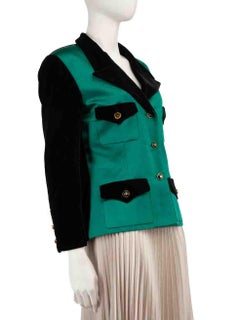Chanel Vintage Green Velvet Pocket Detailed Blazer Size XXL