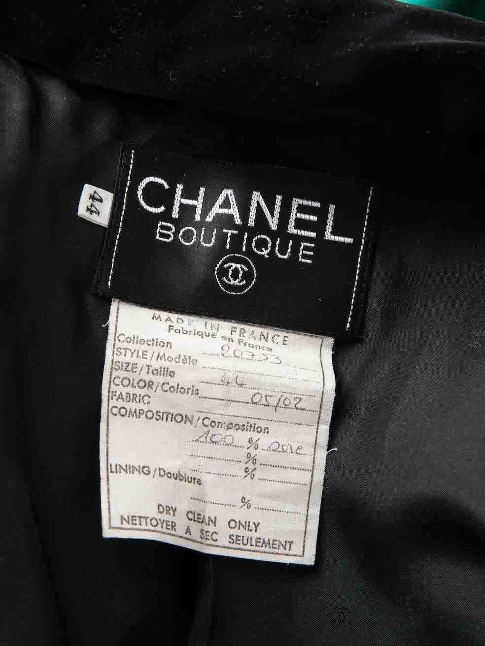 Chanel Vintage Green Velvet Pocket Detailed Blazer Size XXL For Sale 2