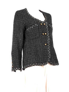 Chanel Vintage Grey Tweed Gold Button Jacket Size L