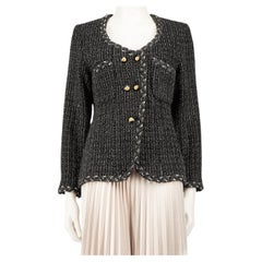Chanel Vintage Grey Tweed Gold Button Jacket Size L