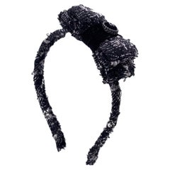 Chanel Vintage Grey Tweed Headband Hair Accessory with Bow