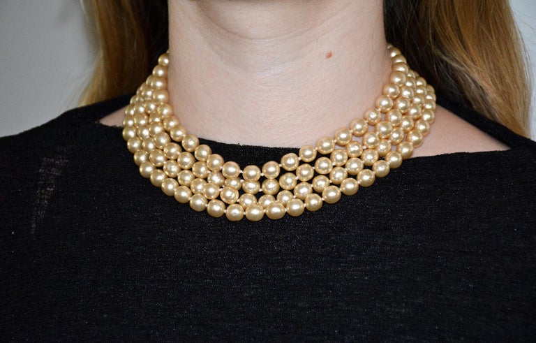 Chanel Vintage Gripoix 4-Strand Baroque Pearl Choker with Medallion, 1980s In Good Condition For Sale In Los Angeles, CA
