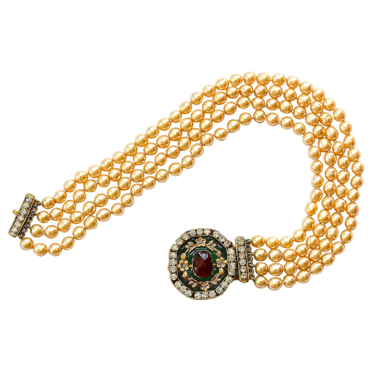 Chanel Collier choker baroque Gripoix à 4 brins avec médaillon, années 1980
