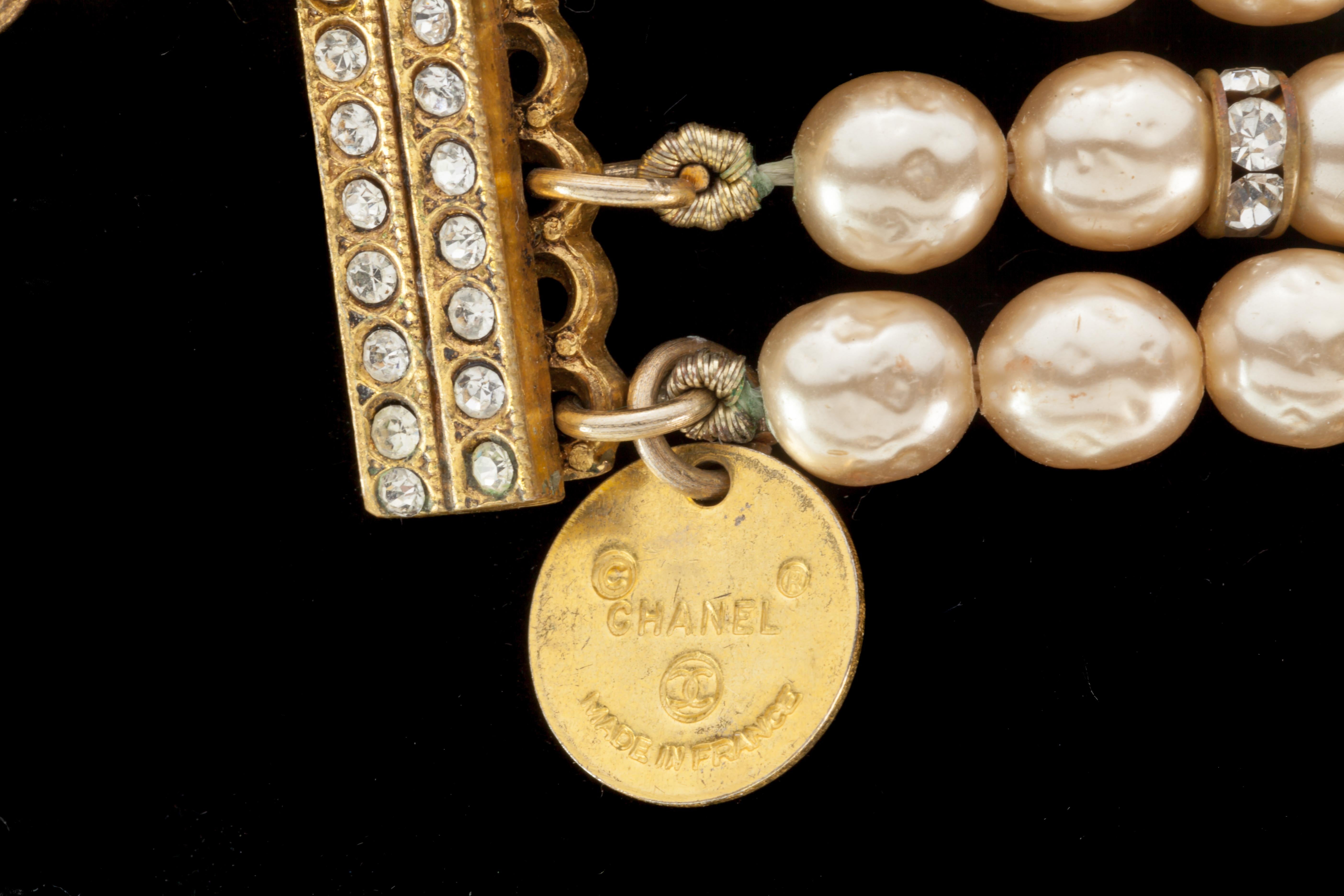 Chanel Vintage Gripoix Perlen Kostüm Perle 5-strang Halskette 1970er Jahre im Angebot 2