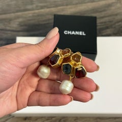 CHANEL Vintage Gripoix CC Pearl Dangle Clip On Earrings