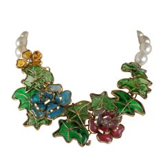 Chanel Vintage Gripoix Flower and Leaf Pearl Choker