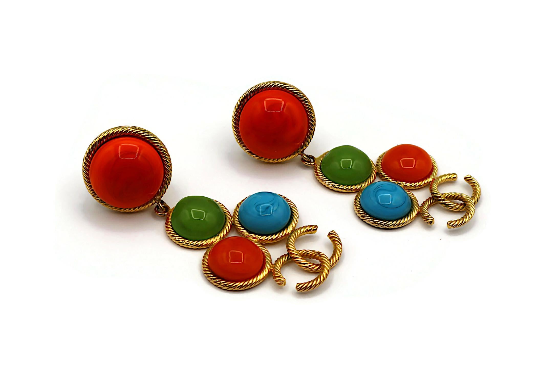 Women's CHANEL Vintage Gripoix Glass CC Logo Dangling Earrings, 1993 For Sale