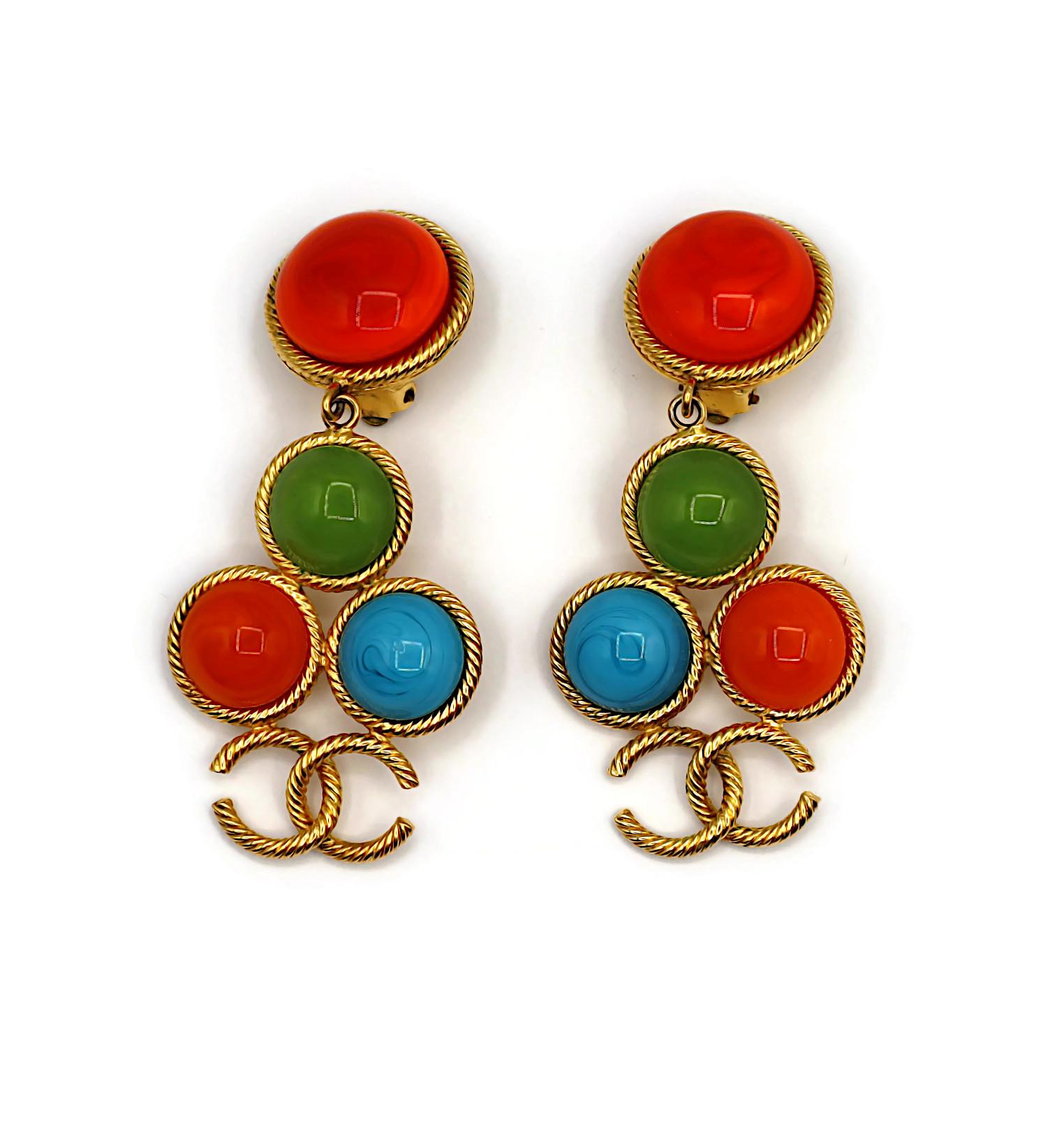 CHANEL Vintage Gripoix Glass CC Logo Dangling Earrings, 1993 For Sale 1