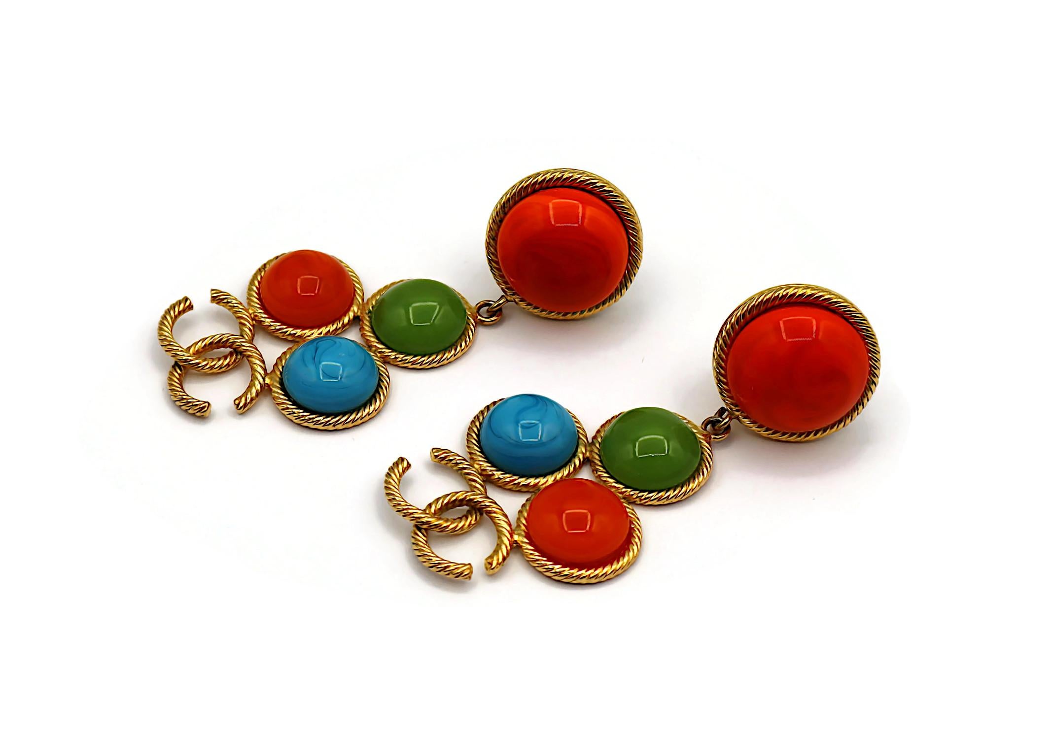 CHANEL Vintage Gripoix Glass CC Logo Dangling Earrings, 1993 For Sale 2