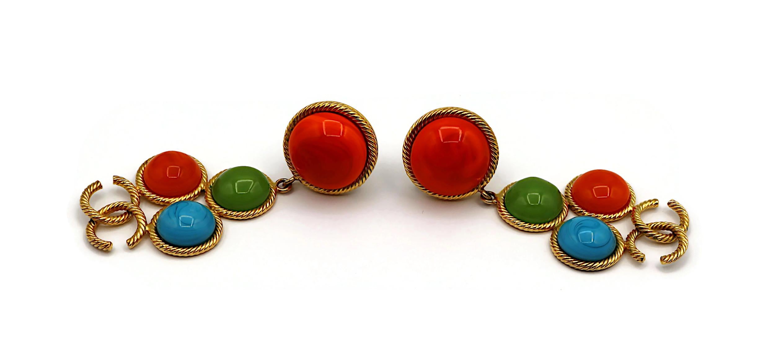 CHANEL Vintage Gripoix Glass CC Logo Dangling Earrings, 1993 For Sale 3