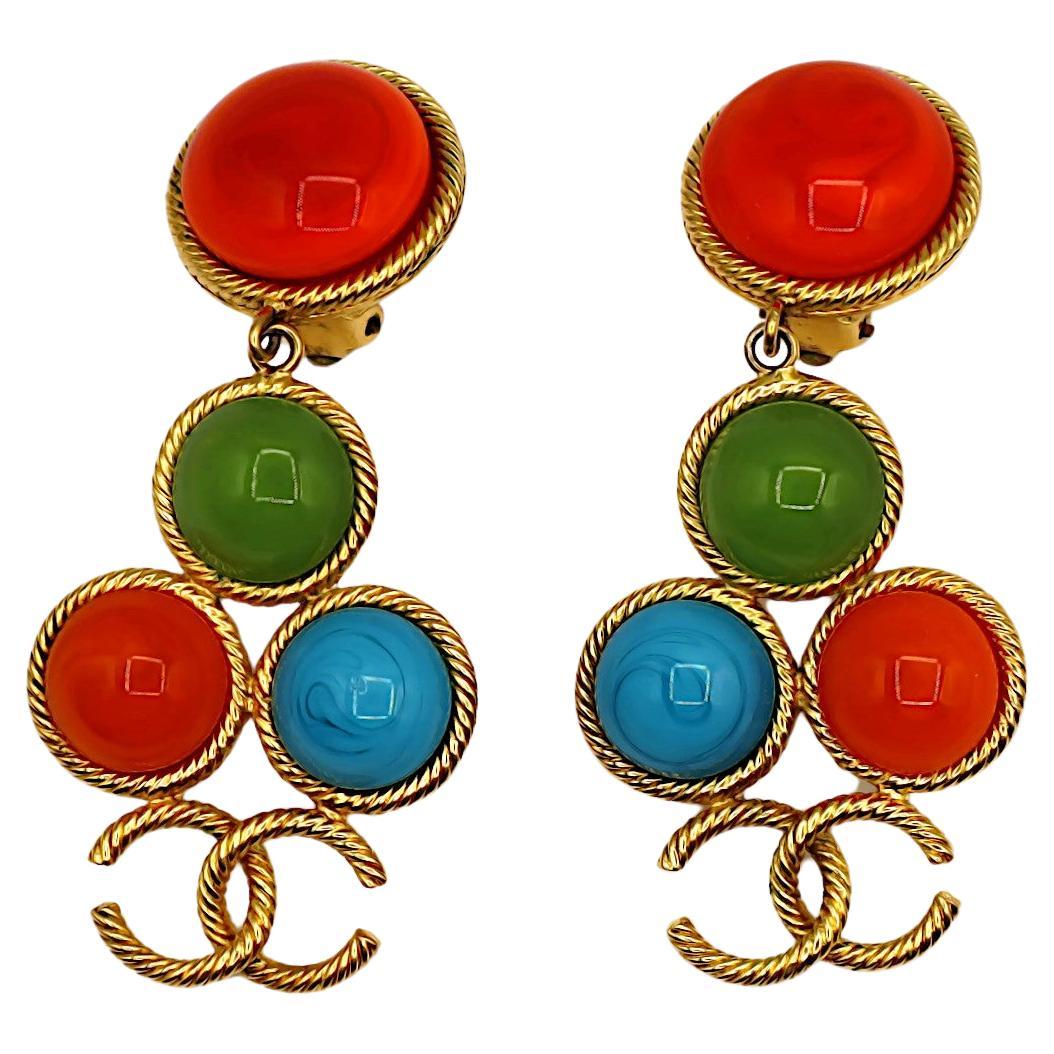 CHANEL Vintage Gripoix Glass CC Logo Dangling Earrings, 1993 For Sale