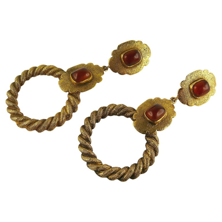 Chanel Vintage Gold Metal and Orange Gripoix Coco Mademoiselle Drop Earrings, 1980s, Fashion | Clip-On | Drop Earrings, Vintage Jewelry (Very Good)