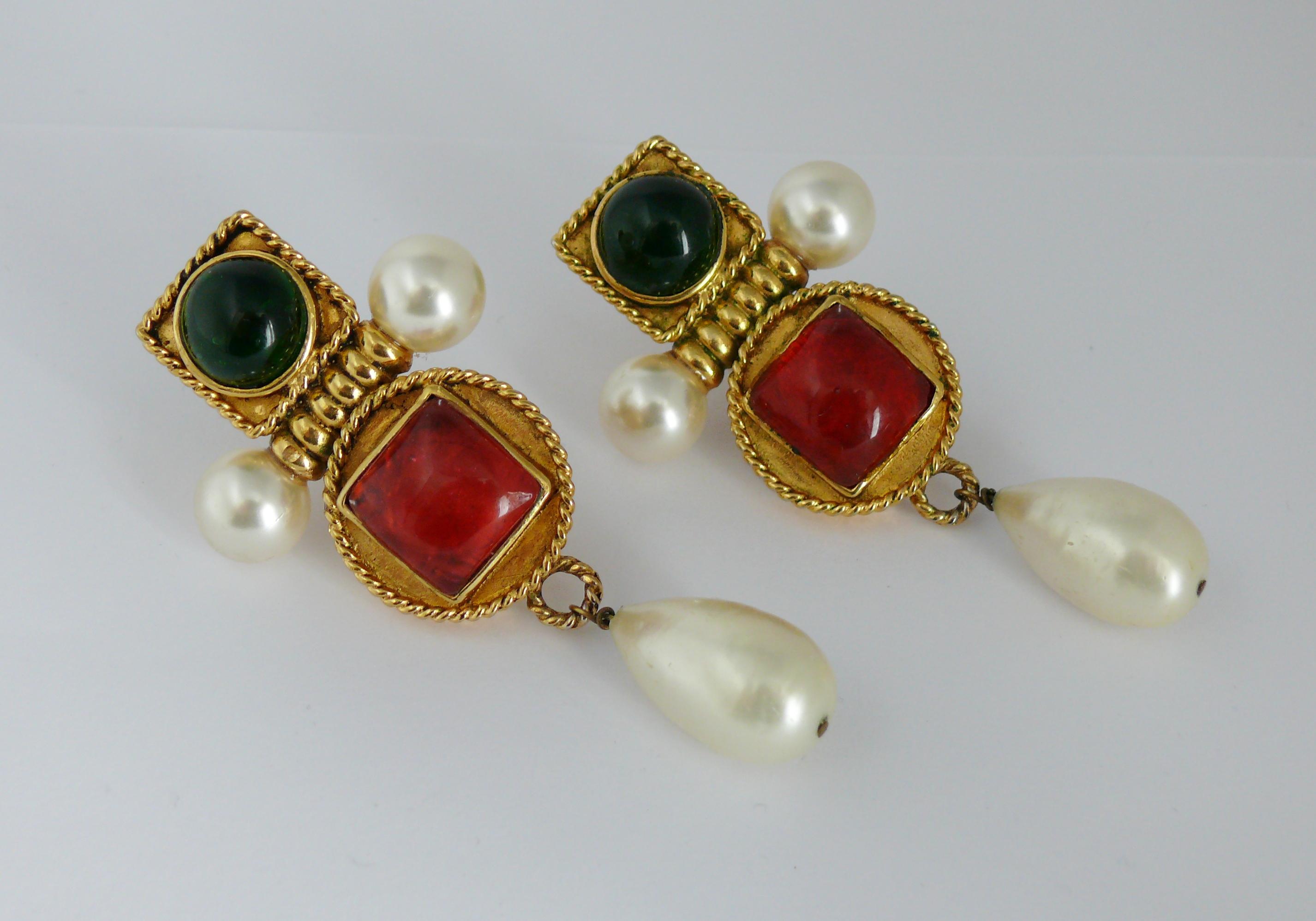 Chanel Vintage Gripoix Poured Glass and Faux Pearl Dangle Earrings 1
