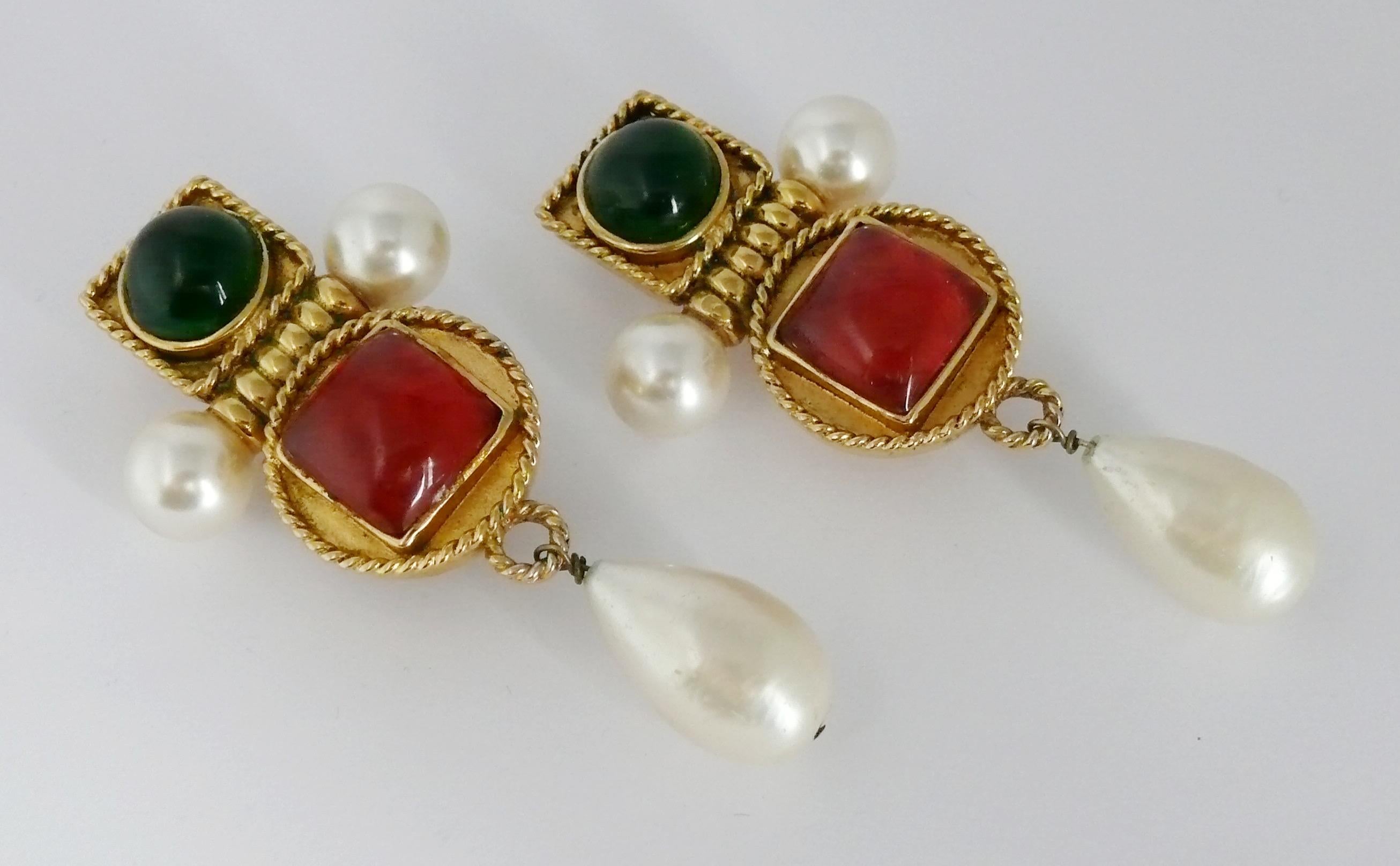 Chanel Vintage Gripoix Poured Glass and Faux Pearl Dangle Earrings 2