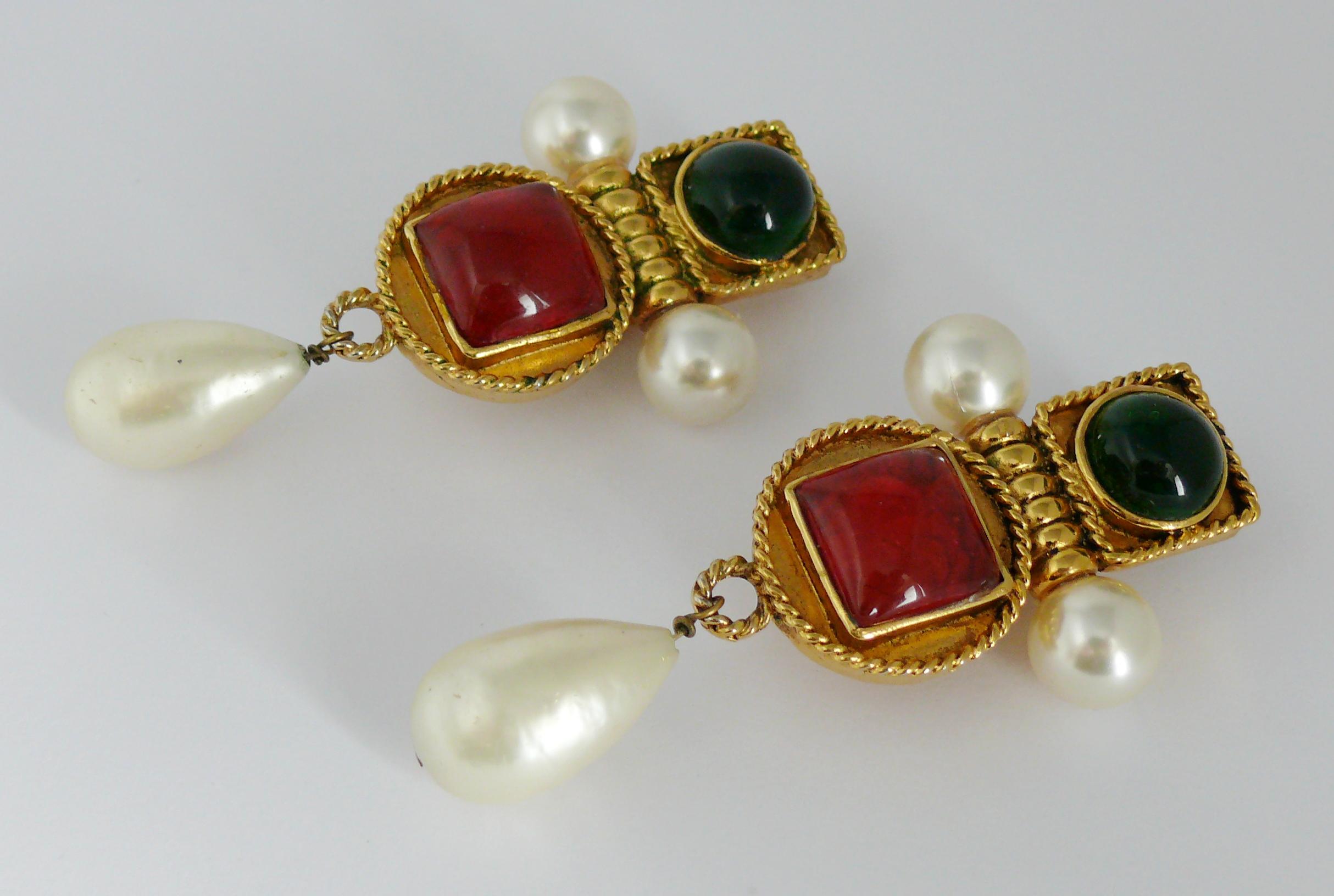 Chanel Vintage Gripoix Poured Glass and Faux Pearl Dangle Earrings 3