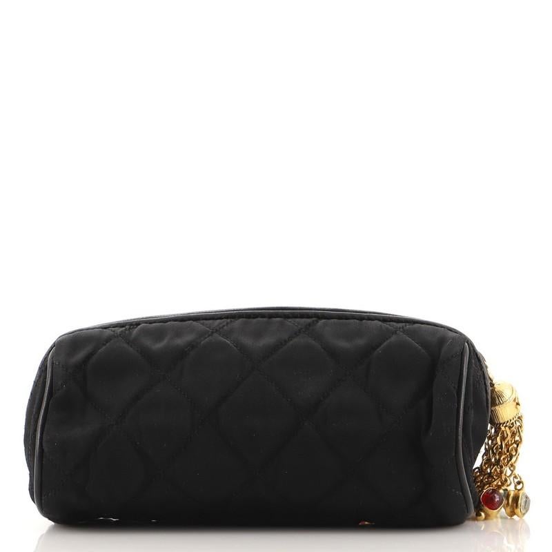 Chanel Vintage Gripoix Tassel Zip Clutch Quilted Satin Small In Good Condition In NY, NY