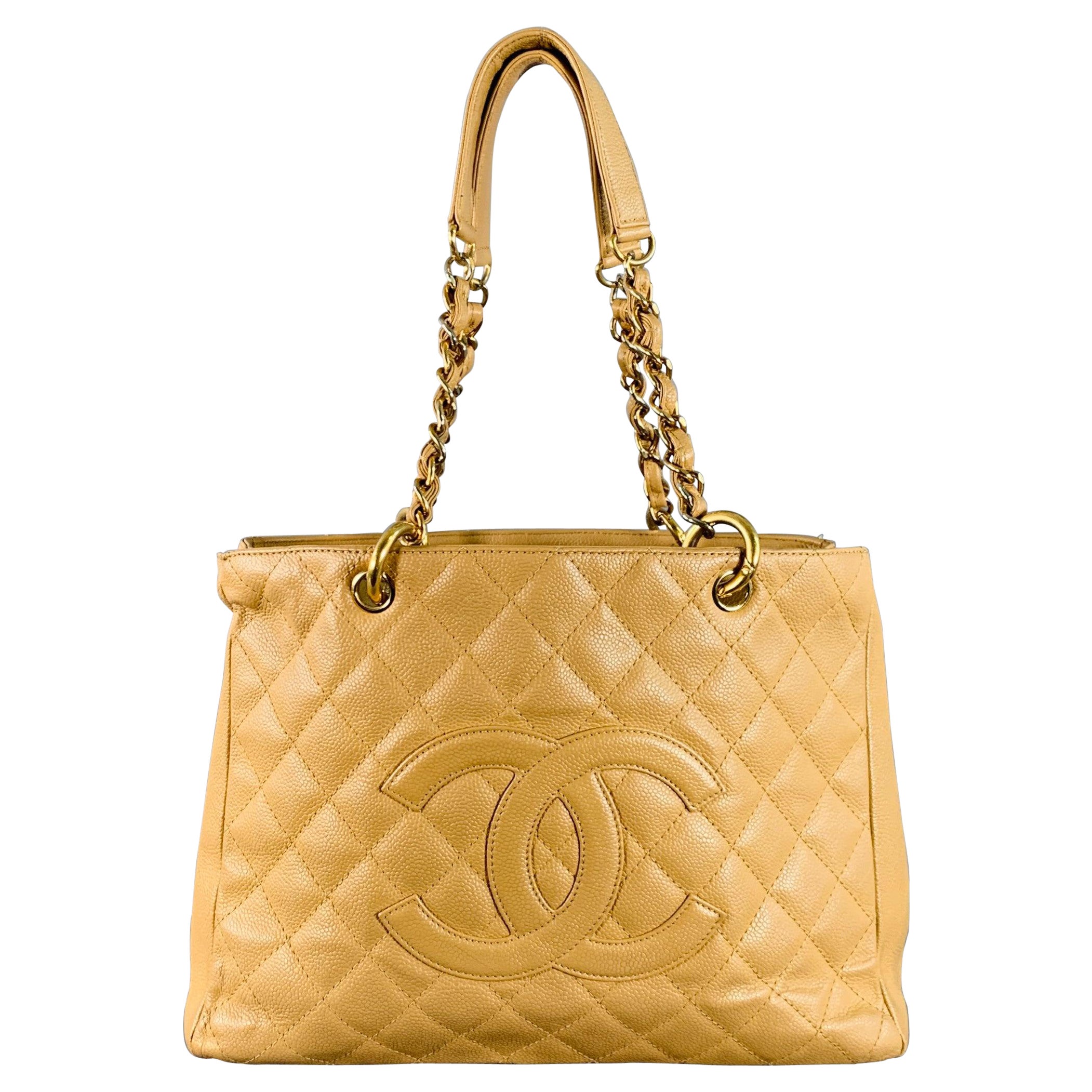 Chanel Vintage GST Caviar Grand Shopping Tote Beige Oro Trapuntato Borsa in pelle