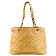 CHANEL Vintage GST Caviar Grand Shopping Tote Beige Gold Quilted Leather Handbag