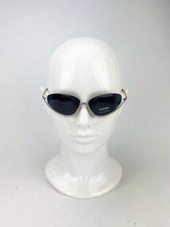 Chanel Vintage Half Frame Floating Gray Lens Silver Sunglasses c2000s