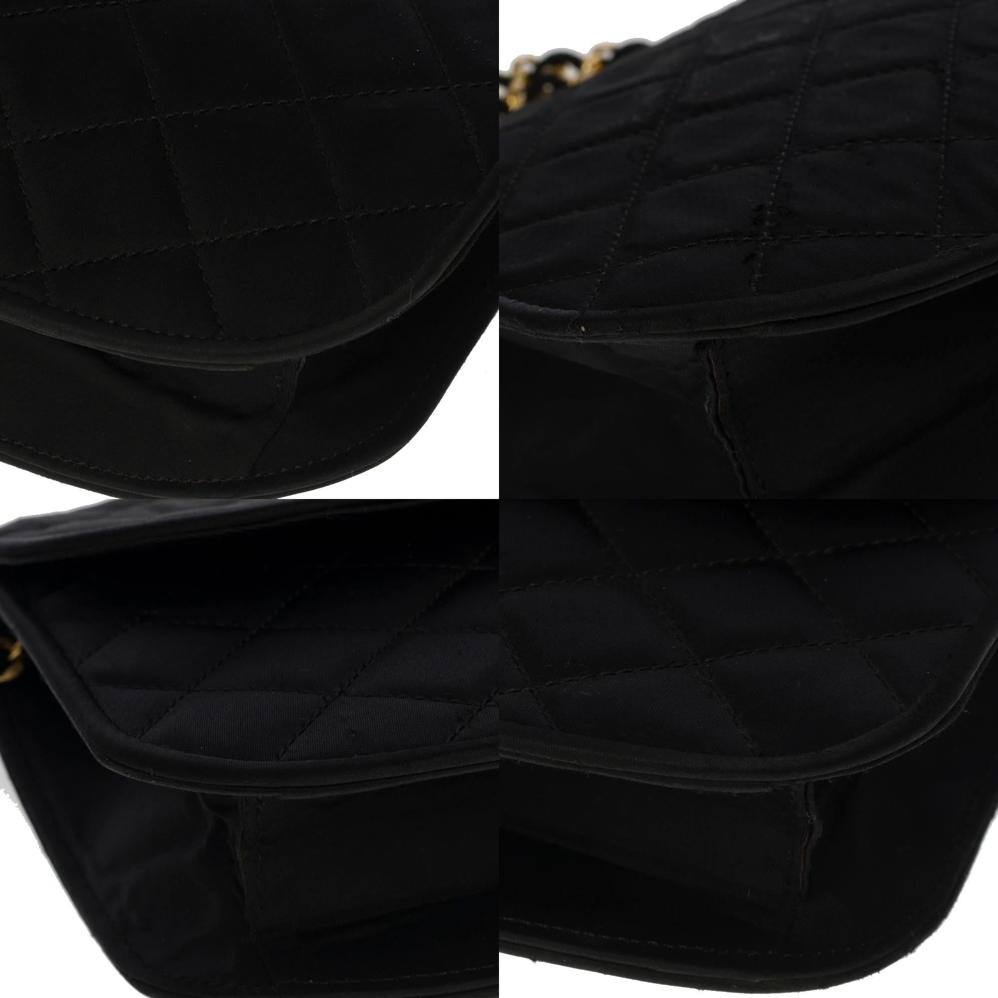 Chanel vintage half moon shoulder flap bag in black quilted satin, GHW 4