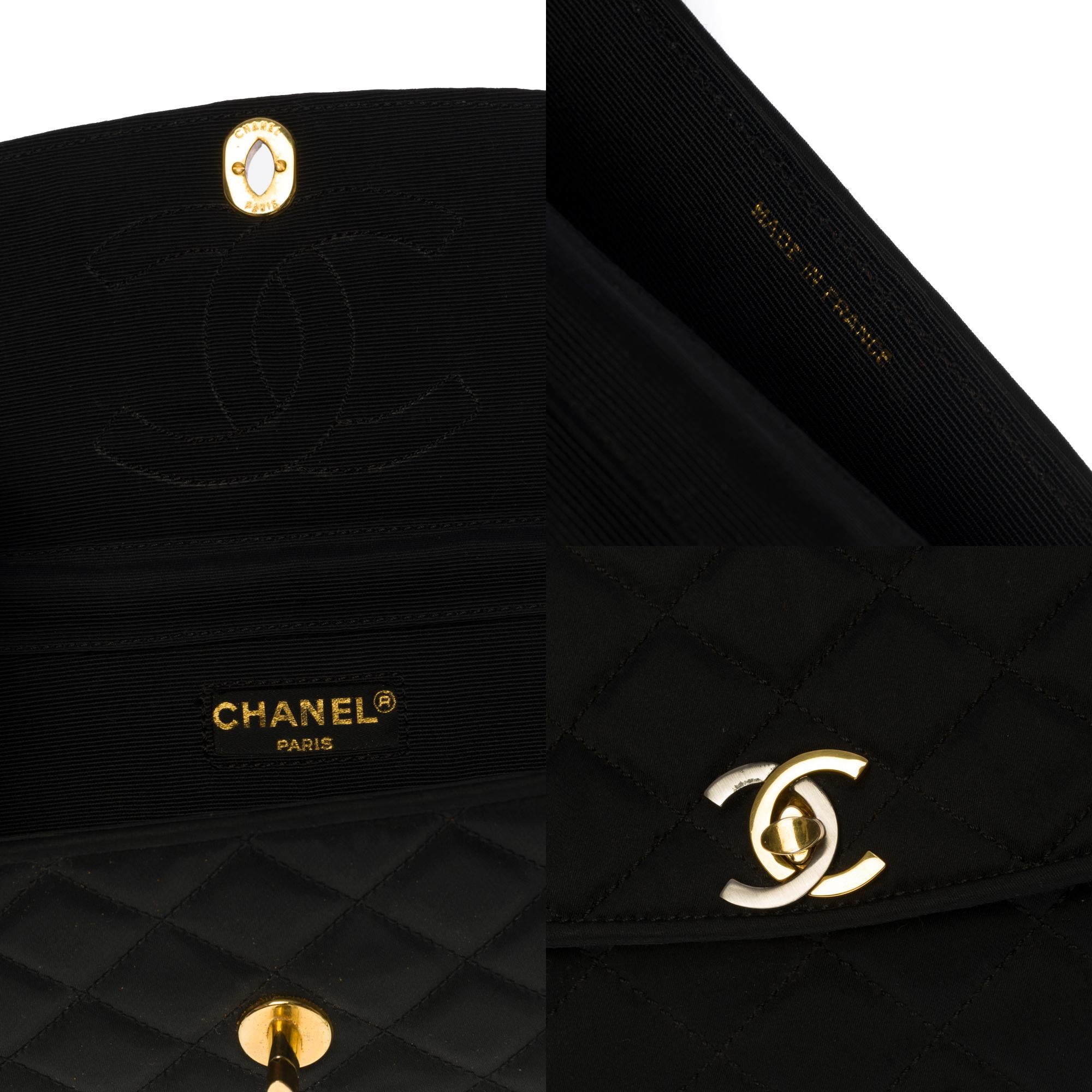 Chanel vintage half moon shoulder flap bag in black quilted satin, GHW In Good Condition In Paris, IDF