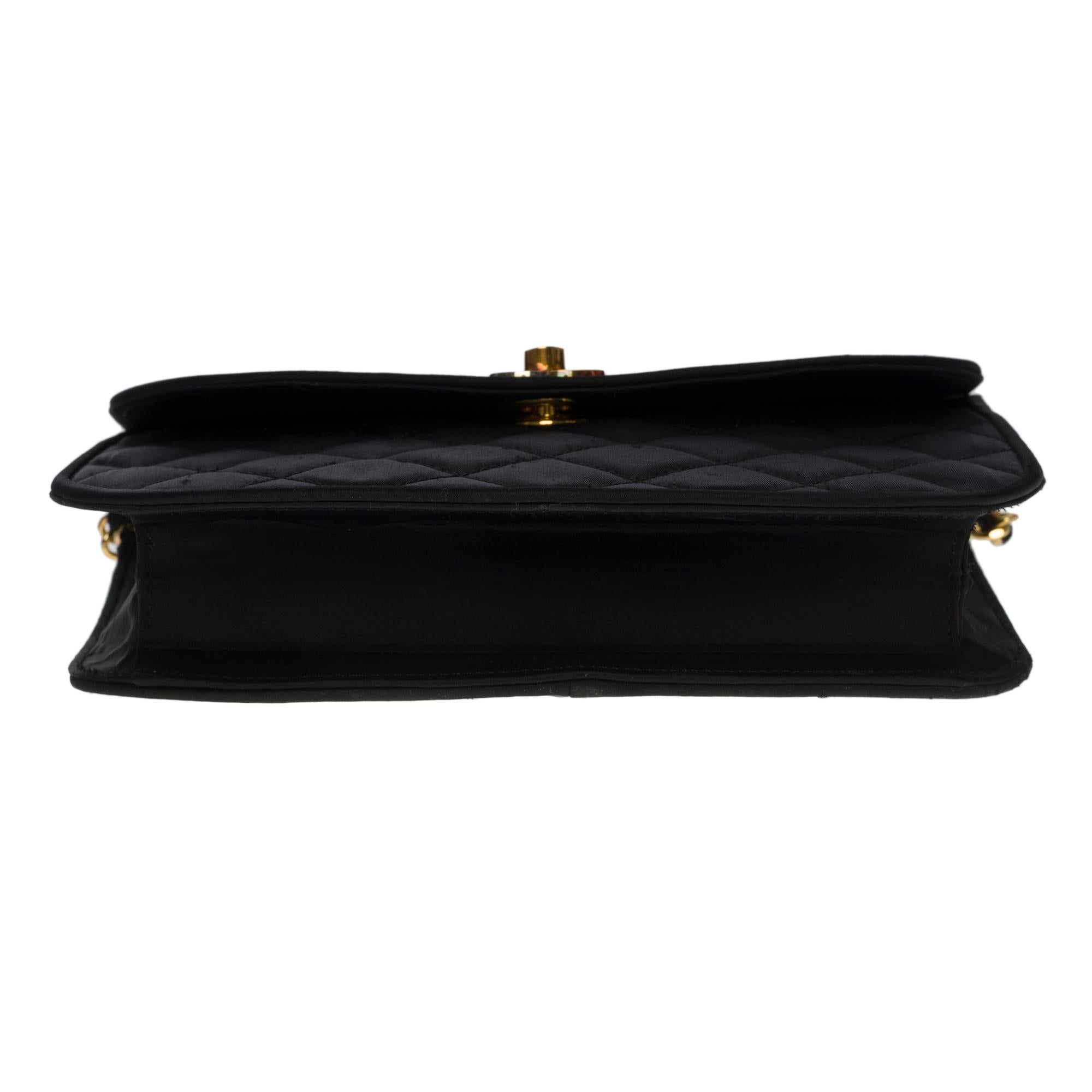 Chanel vintage half moon shoulder flap bag in black quilted satin, GHW 3