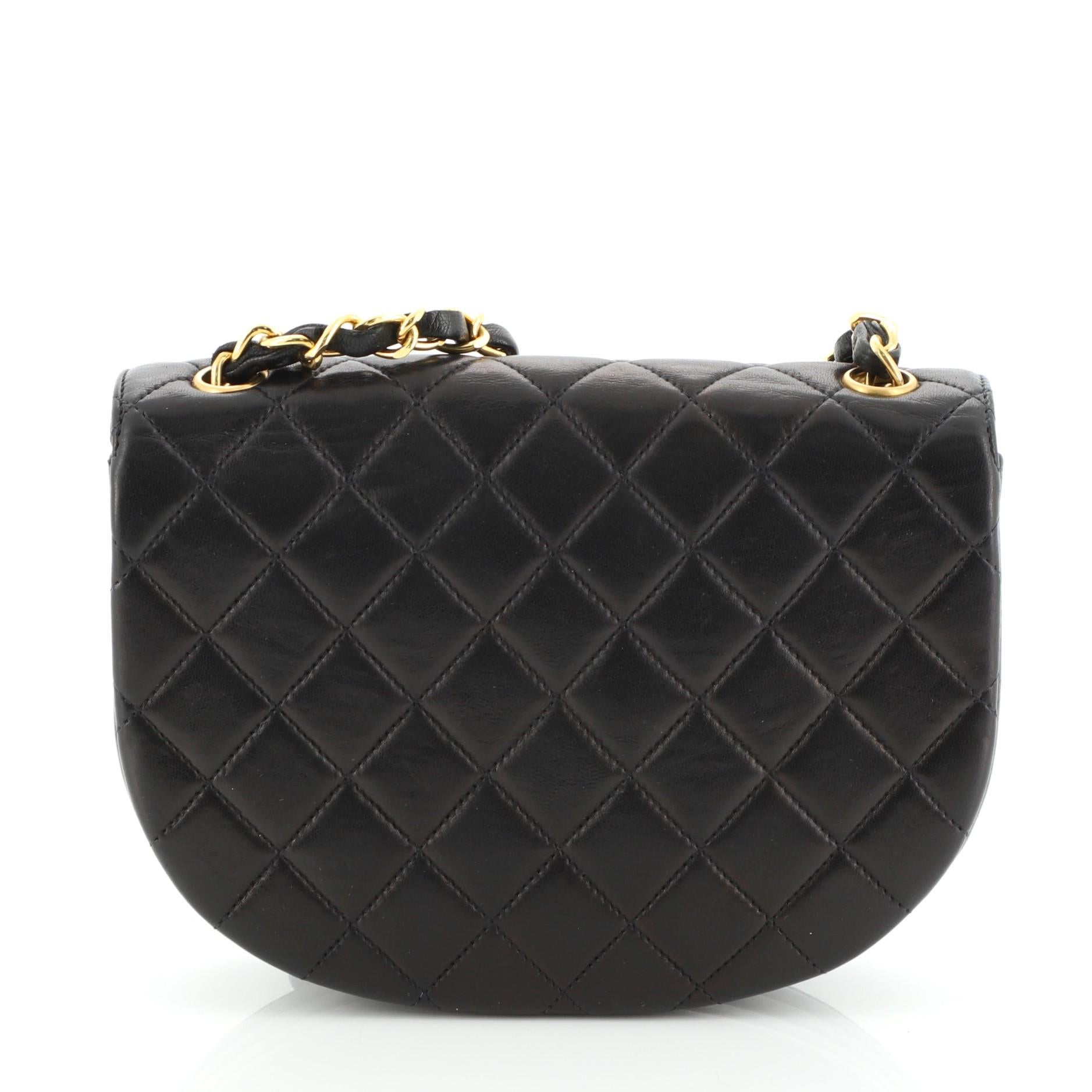 Noir Chanel Vintage Half Moon Two Tone Chain Flap Quilted Lambskin Mini