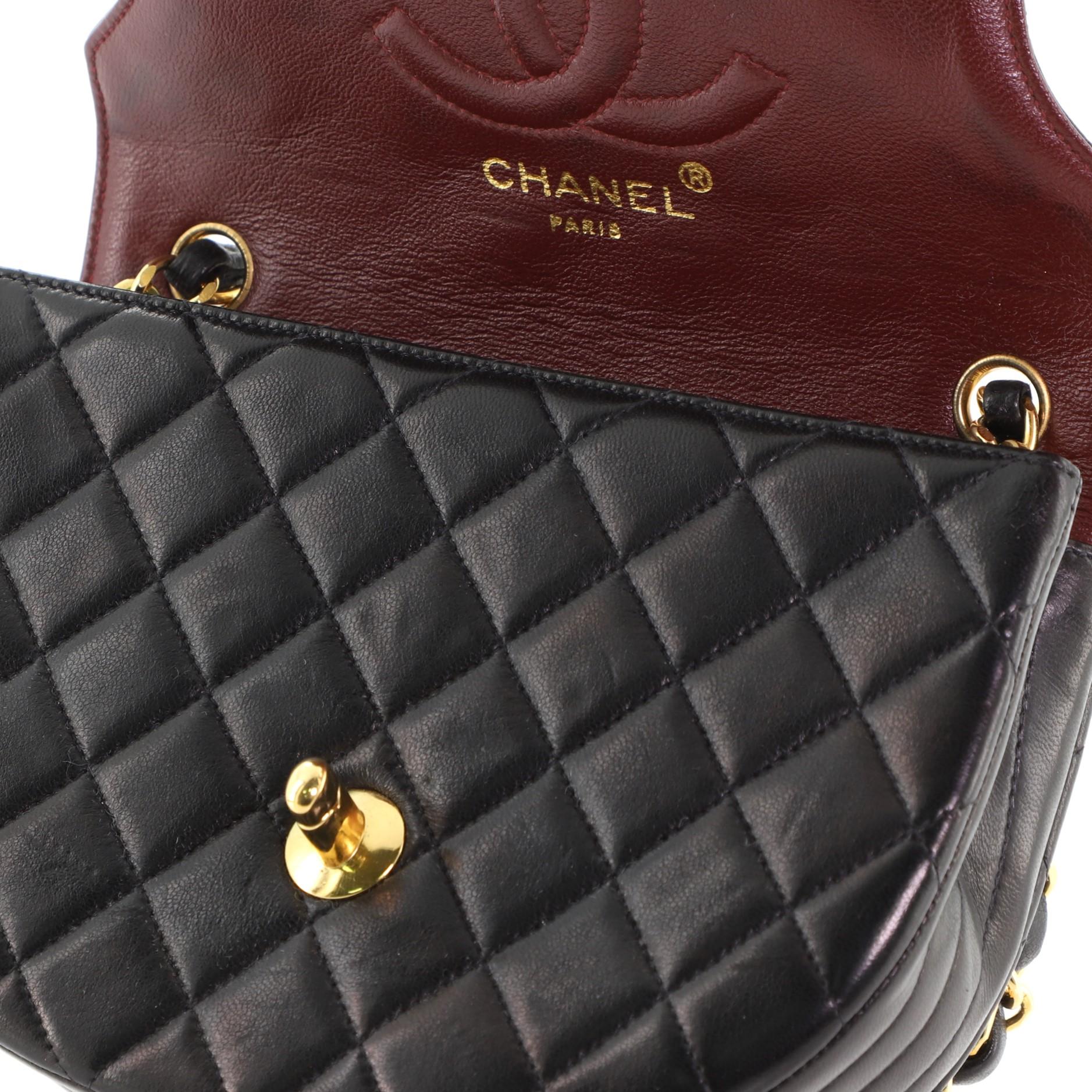 Chanel Vintage Half Moon Two Tone Chain Flap Quilted Lambskin Mini In Good Condition In NY, NY